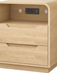 24" Natural Wood Two Drawer Nightstand with USB Port and Integrated Tech