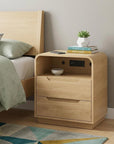 24" Natural Wood Two Drawer Nightstand with USB Port and Integrated Tech