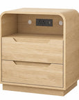 24" Natural Wood Two Drawer Nightstand with USB Port and Integrated Tech