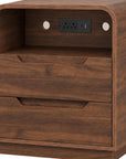 24" Natural Wood Two Drawer Nightstand with USB Port and Integrated Tech