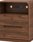 24" Natural Wood Two Drawer Nightstand with USB Port and Integrated Tech
