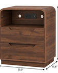24" Natural Wood Two Drawer Nightstand with USB Port and Integrated Tech