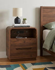 24" Natural Wood Two Drawer Nightstand with USB Port and Integrated Tech