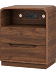 24" Natural Wood Two Drawer Nightstand with USB Port and Integrated Tech