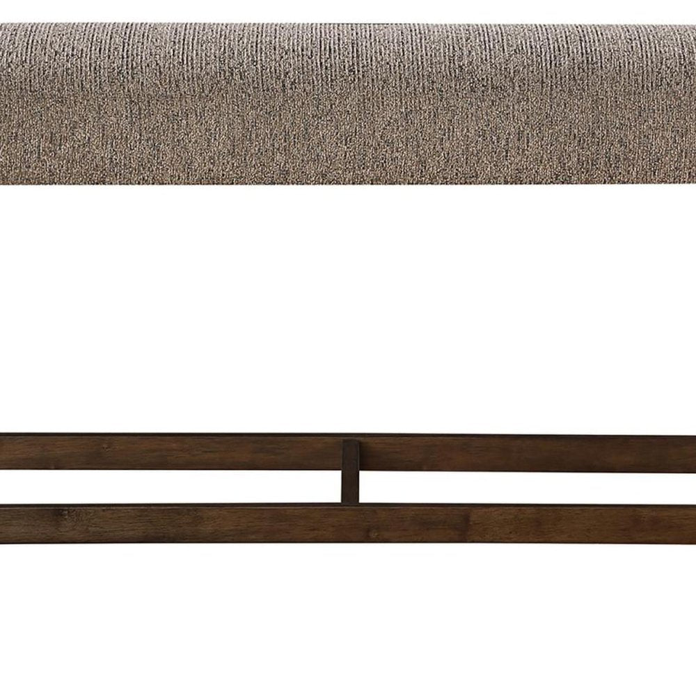 48" Brown And Dark Brown Fabric And Wood Upholstered Dining Bench