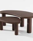 Set Of Two Brown Wood Free Form Abstract Nested Coffee Tables
