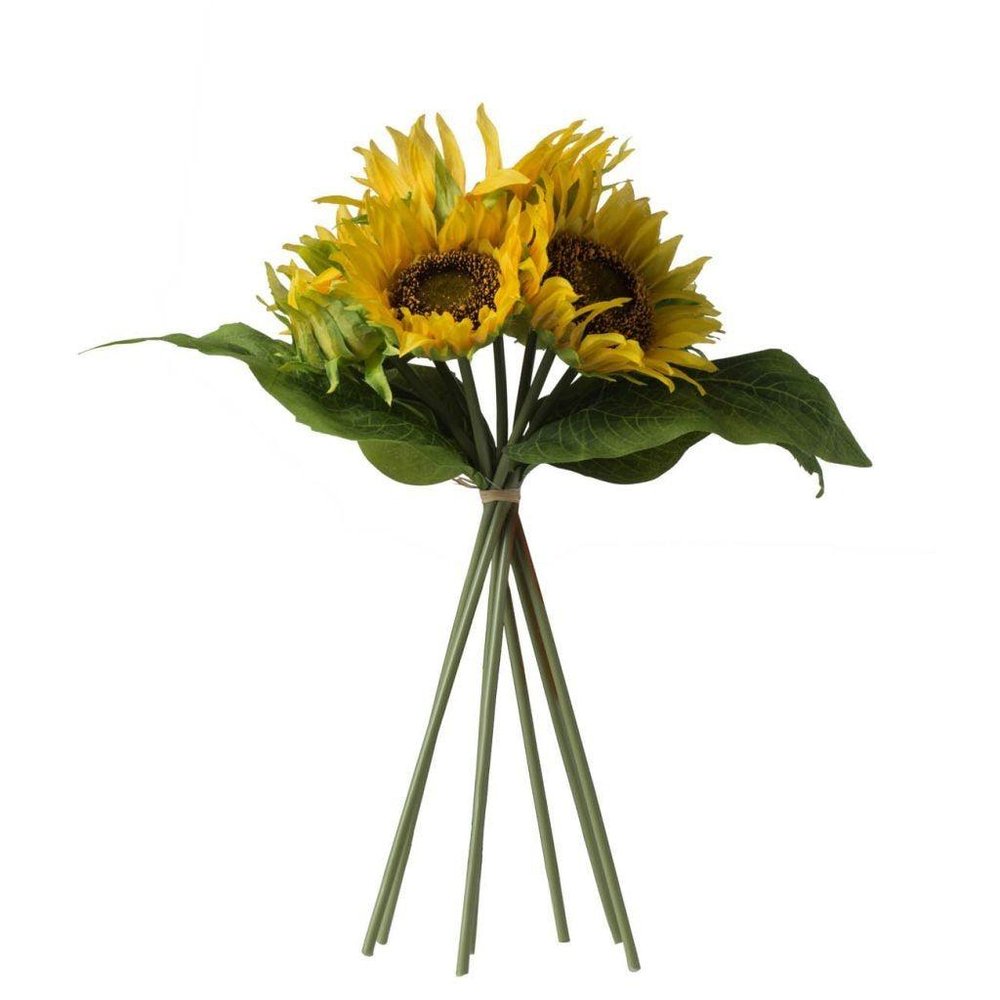 Set of Three 15" Yellow Artificial Sunflower Tree In Round Black Planter