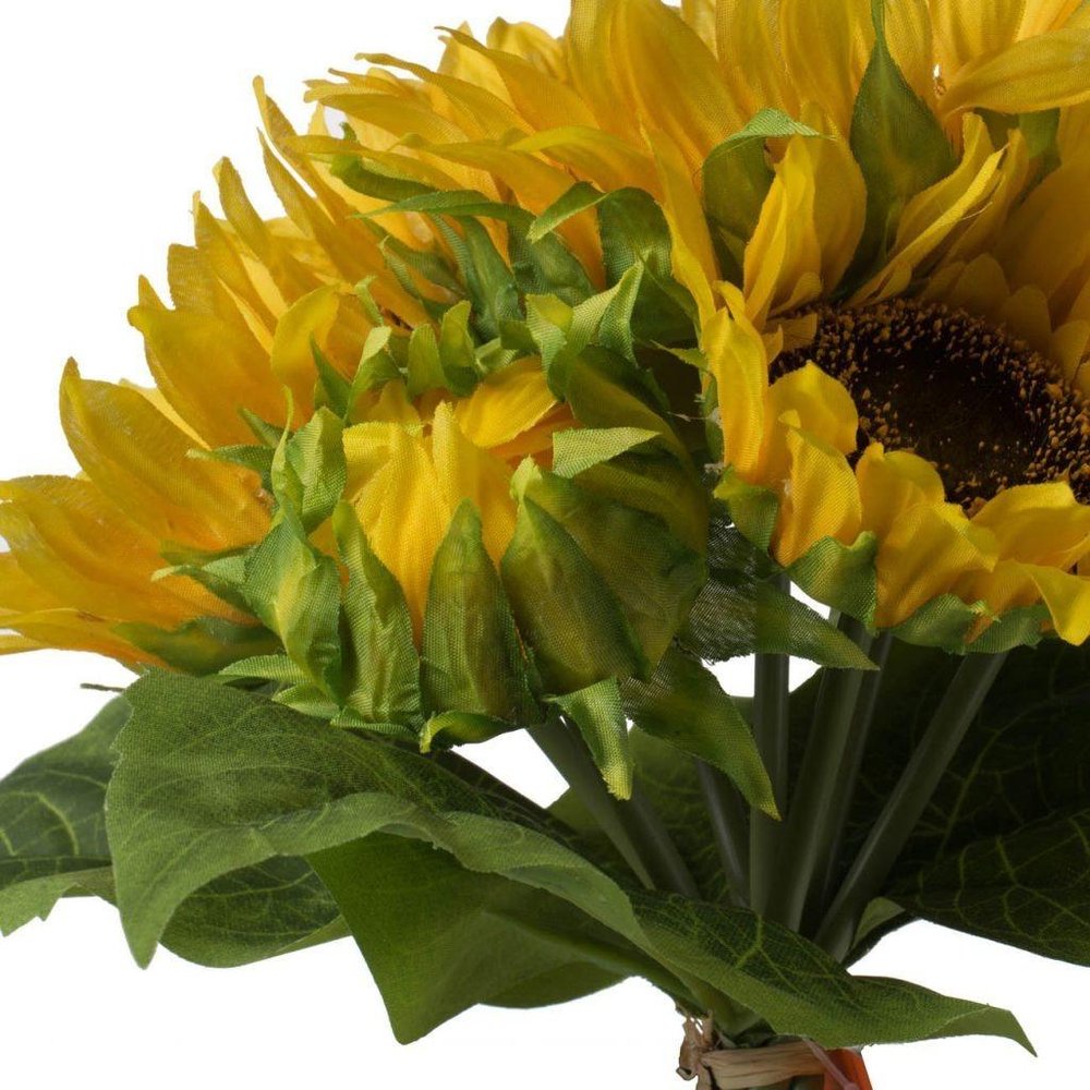 Set of Three 15" Yellow Artificial Sunflower Tree In Round Black Planter