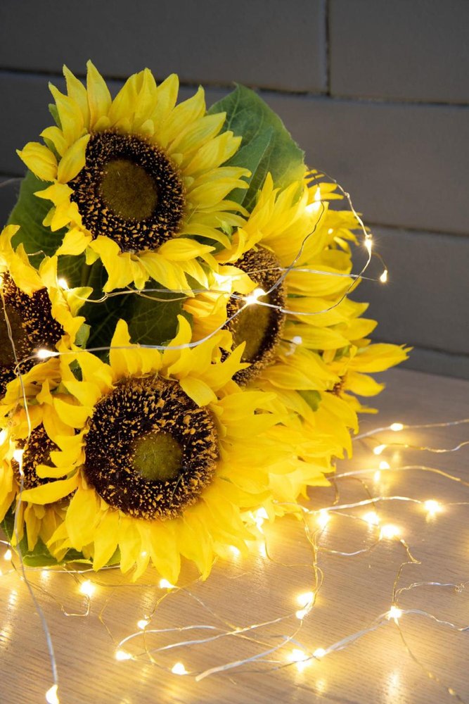 Set of Three 15" Yellow Artificial Sunflower Tree In Round Black Planter