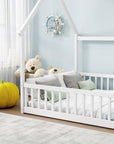 White Solid Wood Twin House Bed