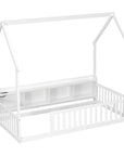 White Solid Wood Lighted Twin House Bed With USB