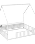 White Solid Wood Lighted Twin House Bed With USB