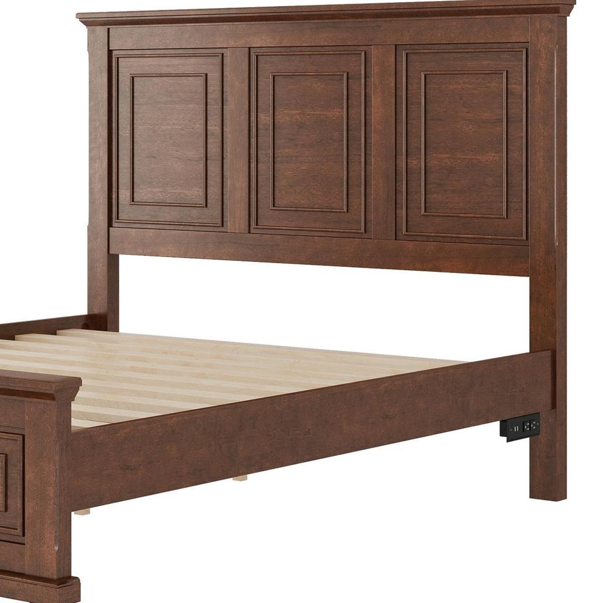 Walnut Solid Wood Queen Bed Frame With USB