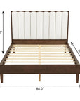 Walnut And Beige Solid Wood And Tufted Linen Blend Upholstered Queen Bed Frame