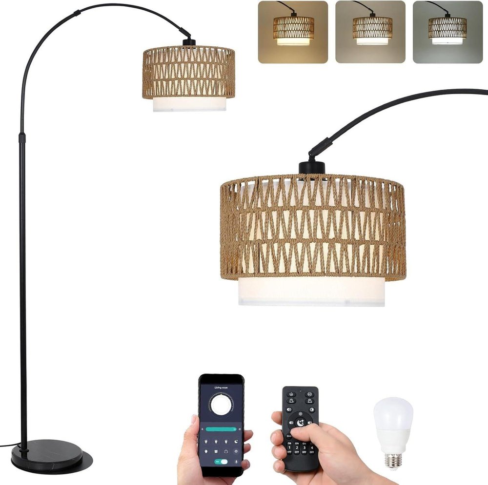 73" Black Rattan Floor Lamp With Black Wicker Drum Shade