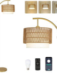 7" Gold Rattan Floor Lamp With Gold Wicker Drum Shade
