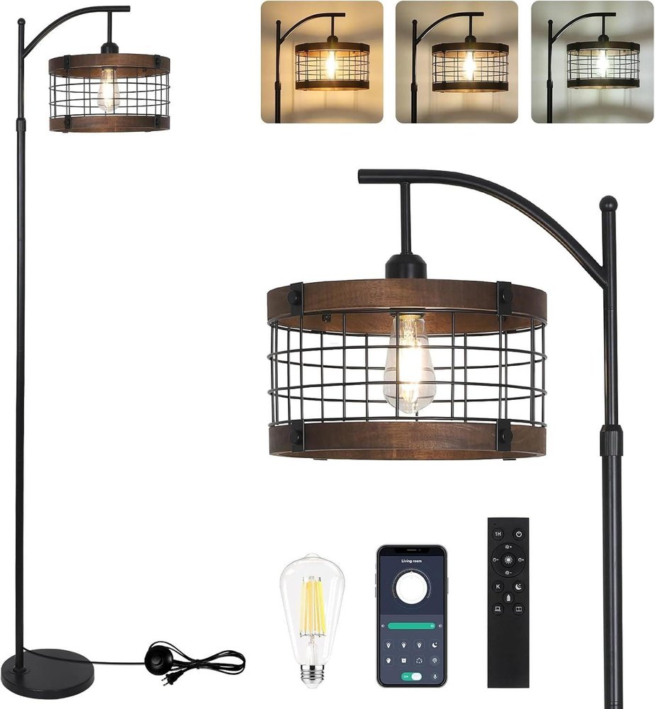 65" Black Solid Wood Floor Lamp With Black Solid Wood Drum Shade