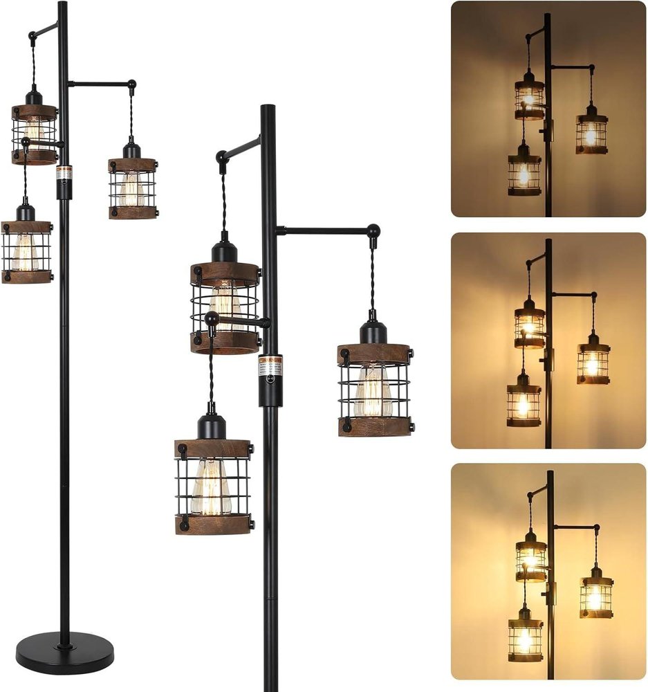 65" Black Solid Wood Floor Lamp With Black Solid Wood Drum Shade