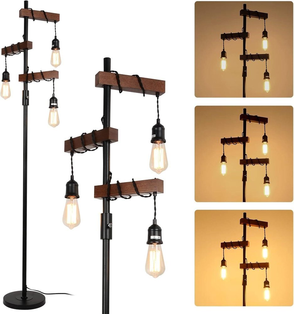 68" Natural Solid Wood Floor Lamp With Natural Solid Wood Drum Shade