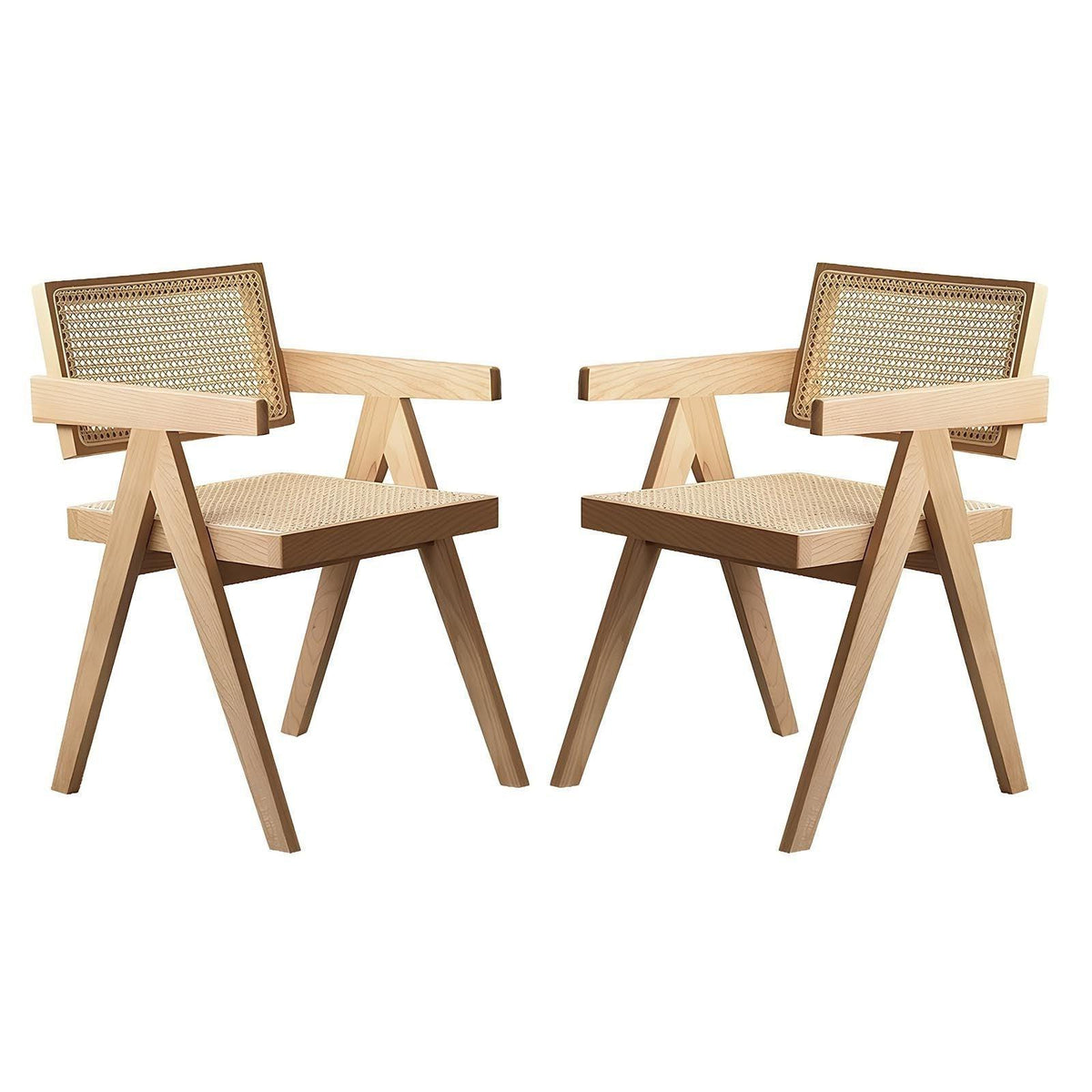 Set of Two Natural Solid Wood Dining Side Chairs