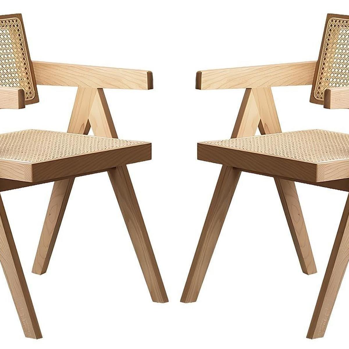 Set of Two Natural Solid Wood Dining Side Chairs