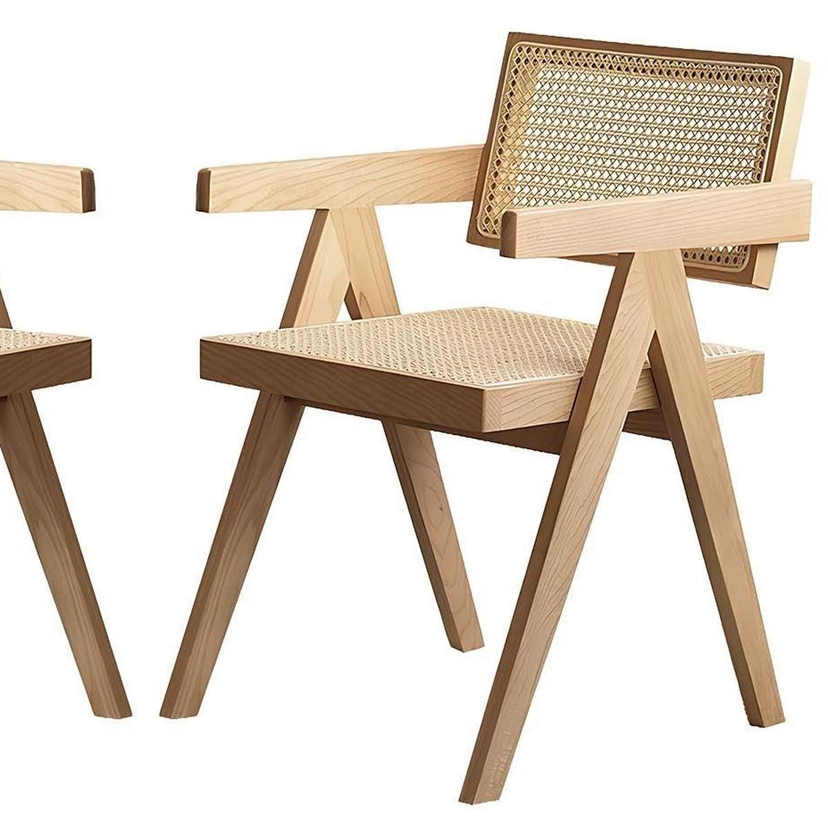 Set of Two Natural Solid Wood Dining Side Chairs