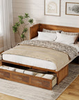 Walnut Solid Wood Queen Murphy Bed With USB With Cabinet Storage