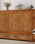 Walnut Solid Wood Queen Murphy Bed With USB With Cabinet Storage