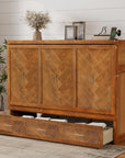 Walnut Solid Wood Queen Murphy Bed With USB With Cabinet Storage