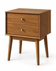 26" Walnut Wood Two Drawer Nightstand