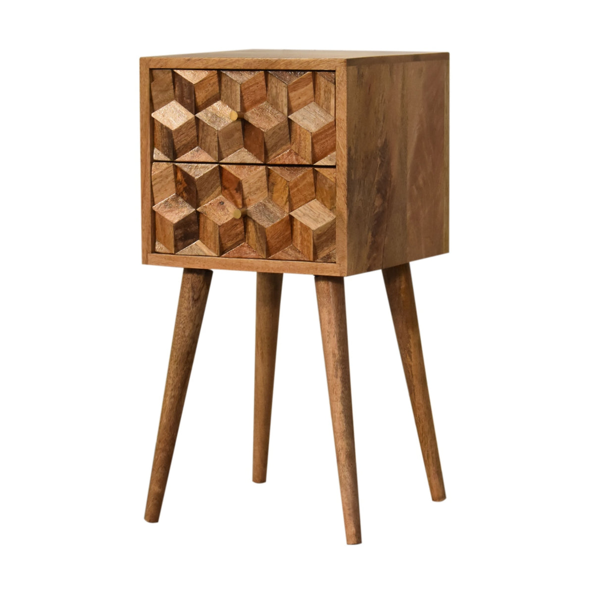 Mini Cube Carved 2 Drawer Nightstand