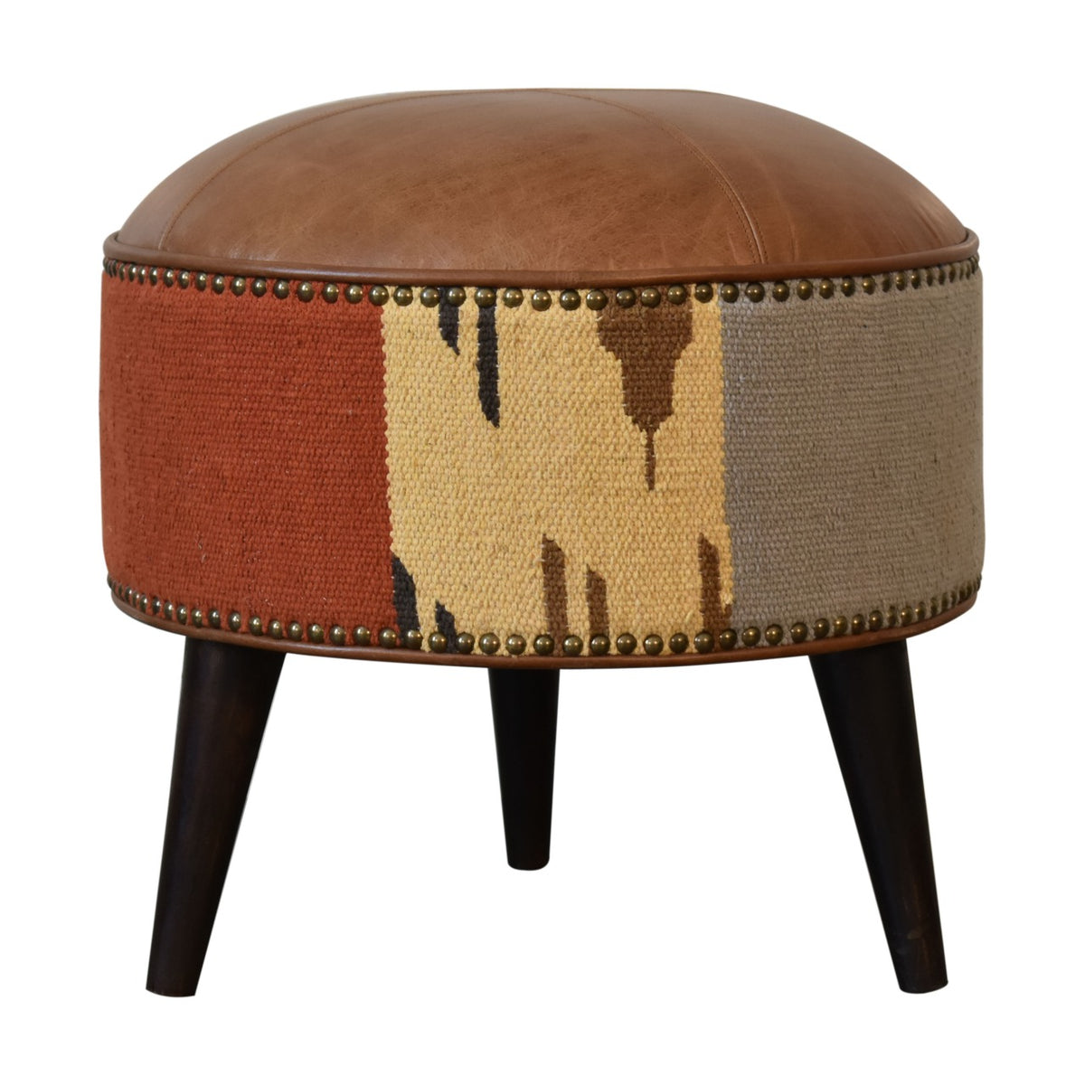 Durrie &amp; Leather Mixed Footstool