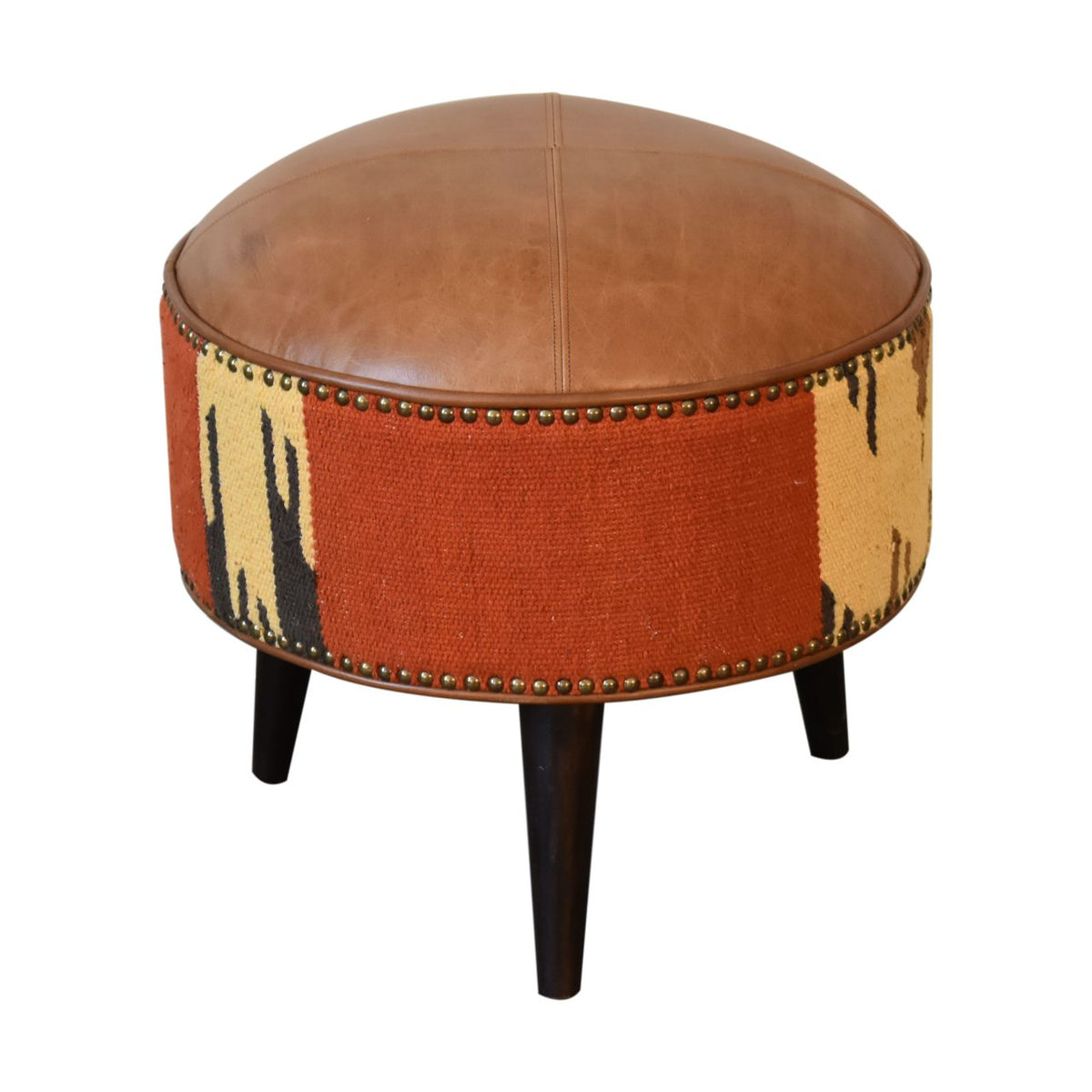 Durrie &amp; Leather Mixed Footstool