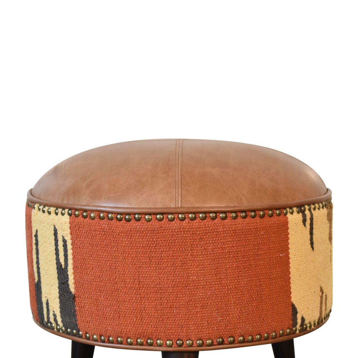Durrie &amp; Leather Mixed Footstool