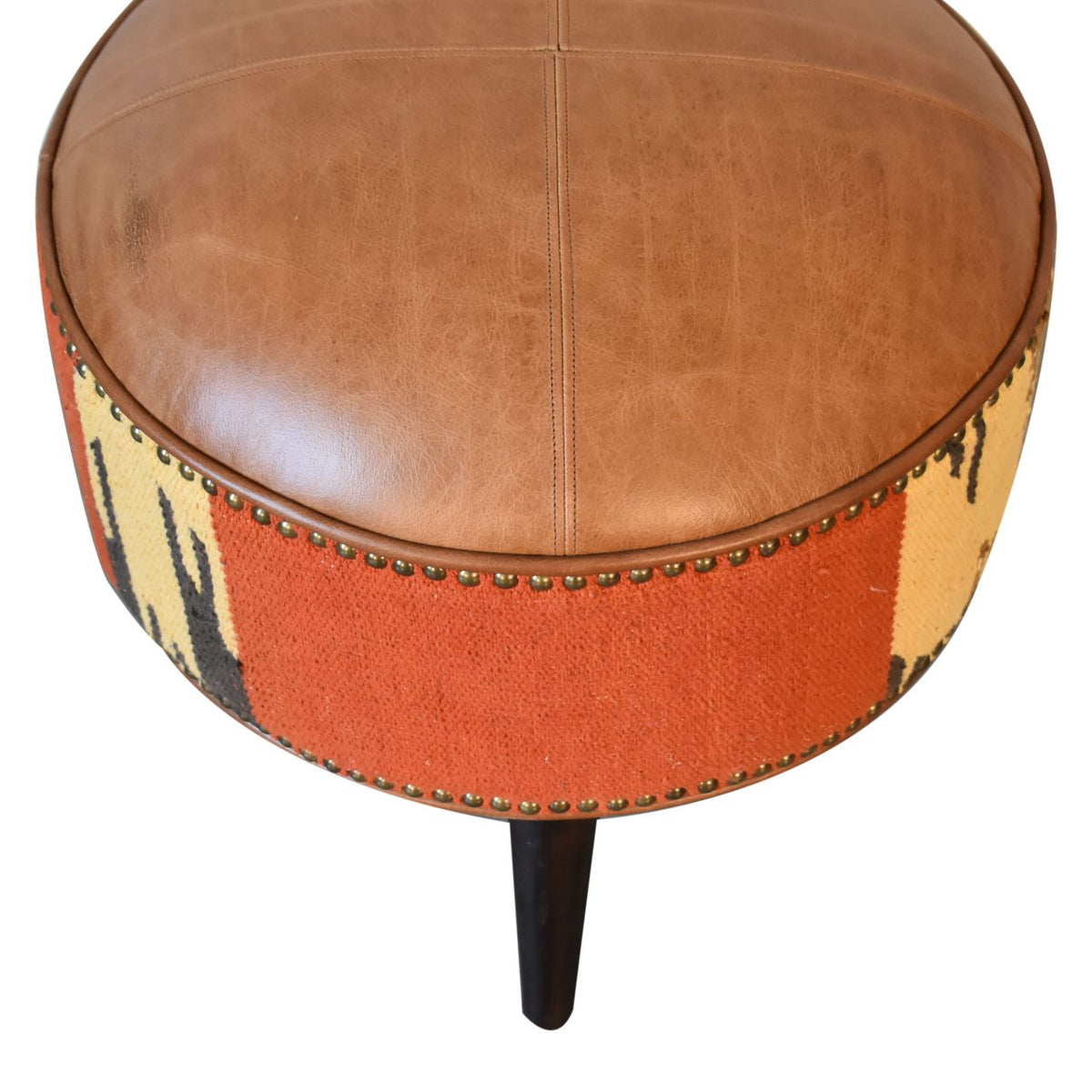 Durrie &amp; Leather Mixed Footstool