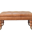 Buffalo Tan Leather Ottoman with Castor Legs