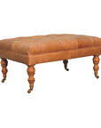 Buffalo Tan Leather Ottoman with Castor Legs