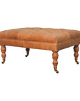 Buffalo Tan Leather Ottoman with Castor Legs