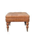Buffalo Tan Leather Ottoman with Castor Legs