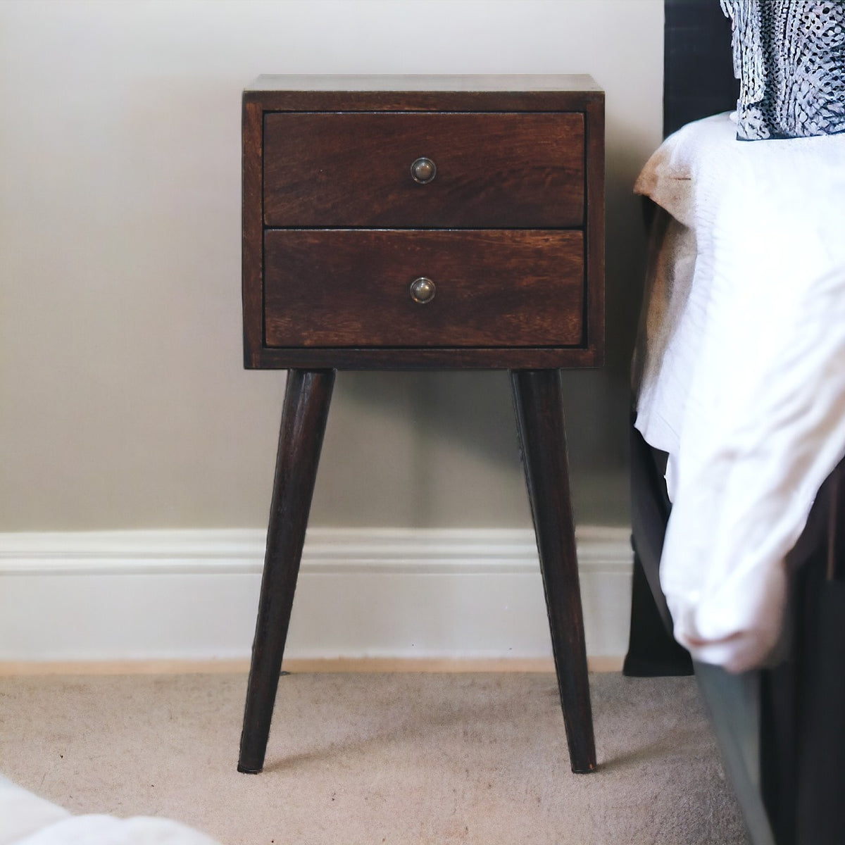 Mini 2 Drawer Walnut Nightstand
