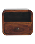 Extra Mini Wall Mounted Curved Chestnut Bedside with Open Slot