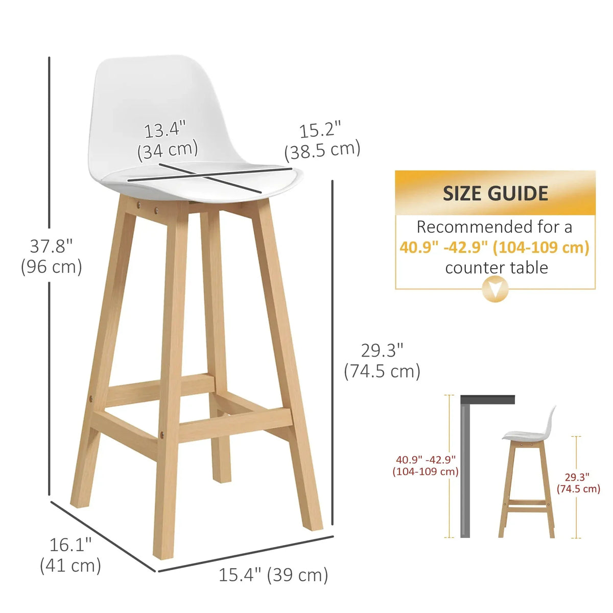 Aosom Faux Leather Upholstered Bar Stools (Set of 2), image 3