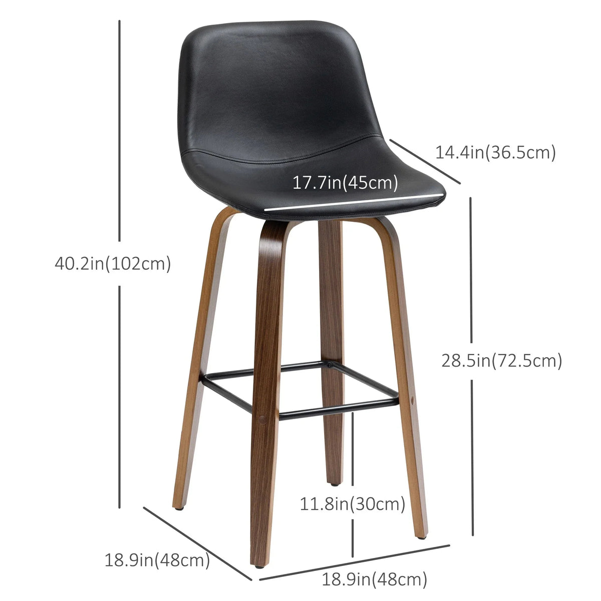 Aosom Mid Back Faux Leather Upholstery Bar Stools (Set of 2), image 3