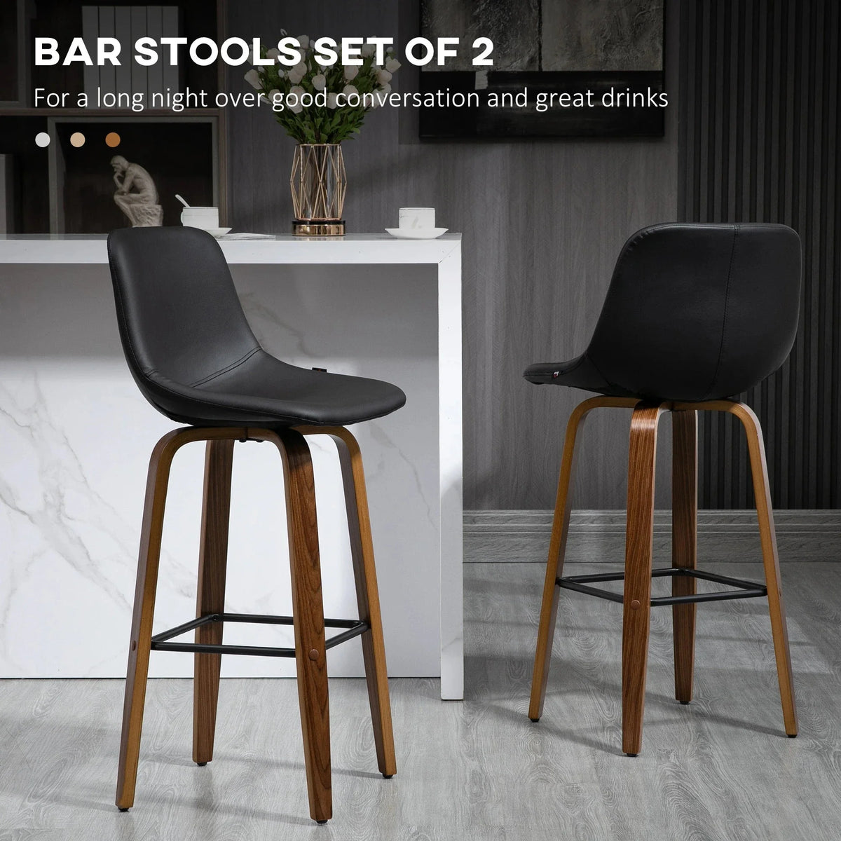 Aosom Mid Back Faux Leather Upholstery Bar Stools (Set of 2), image 4