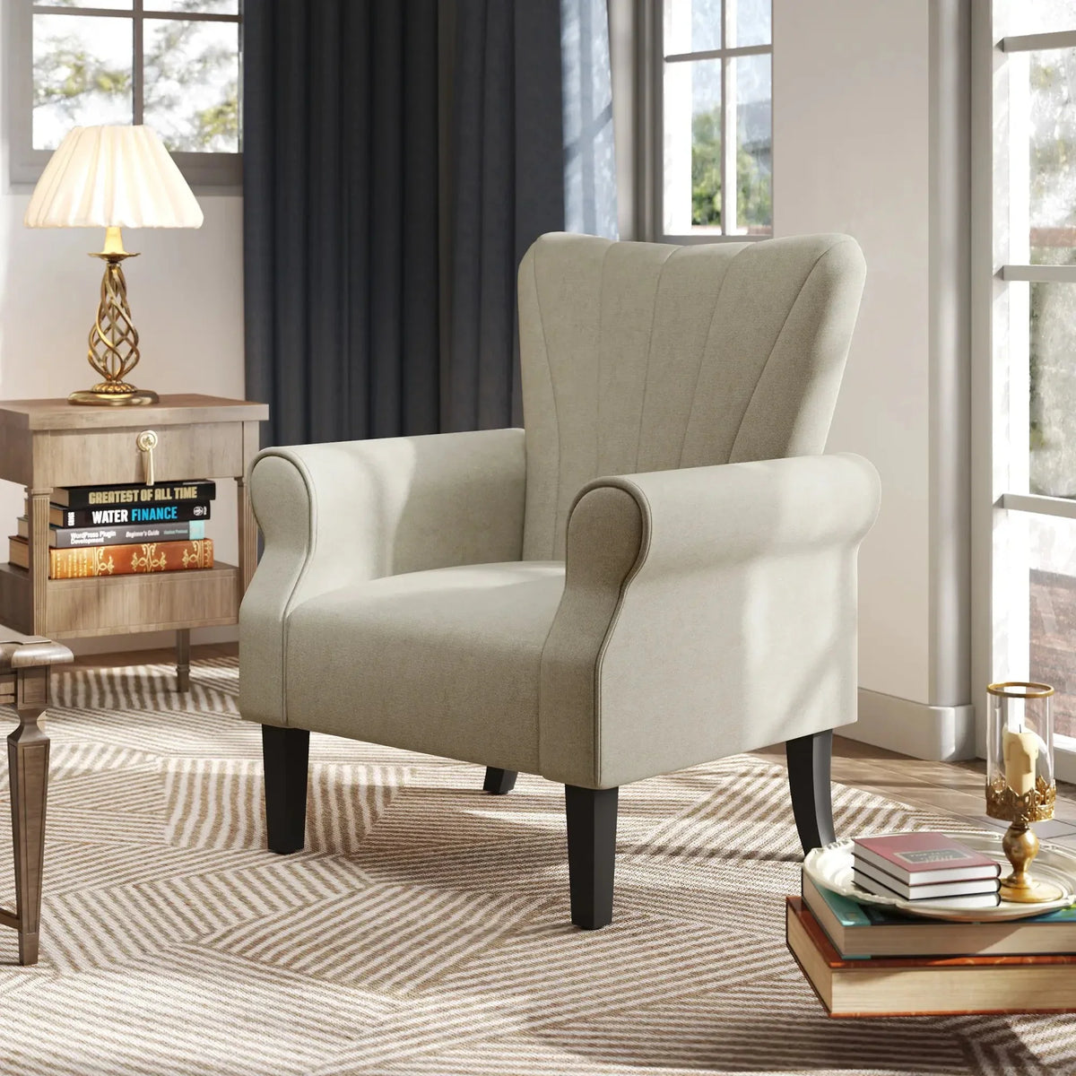 Aosom Fabric Armchair With Wood Legs, image 1