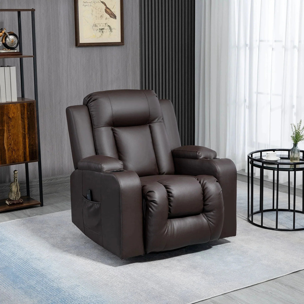 Aosom 8 Vibration Points Massage Swivel Reclining Chair with Cup Holders in Faux Leather, image 1