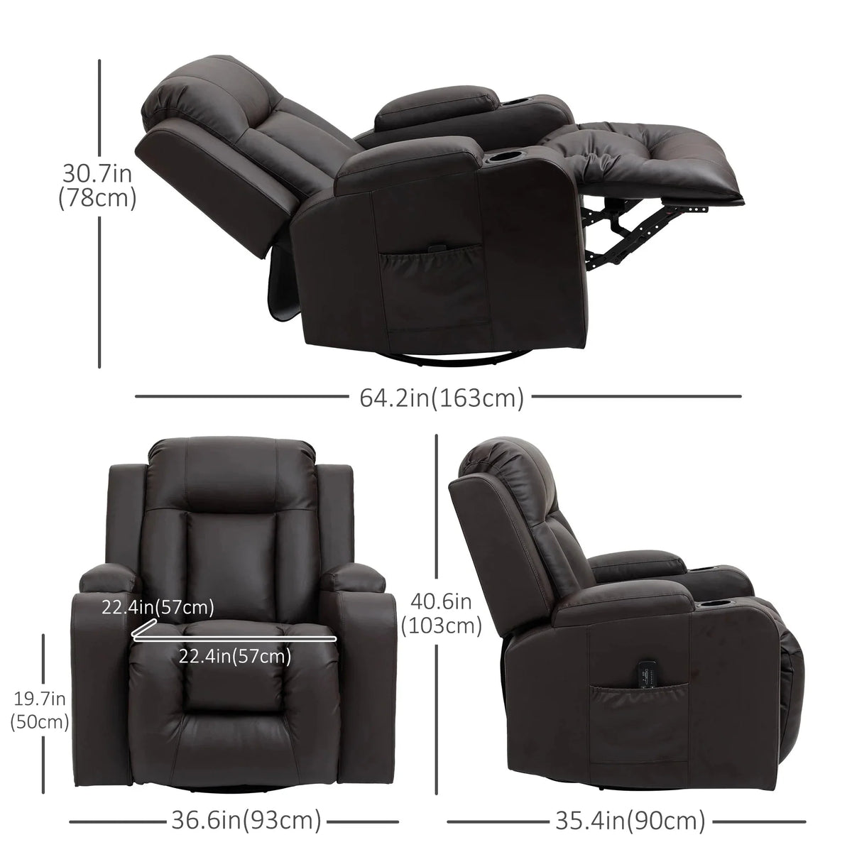 Aosom 8 Vibration Points Massage Swivel Reclining Chair with Cup Holders in Faux Leather, image 3