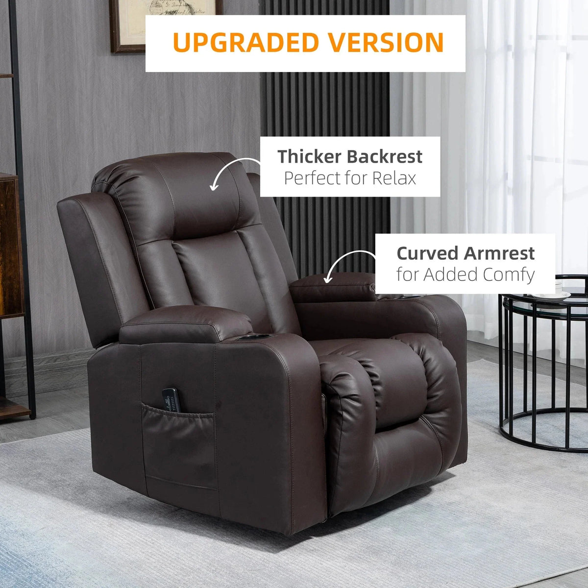 Aosom 8 Vibration Points Massage Swivel Reclining Chair with Cup Holders in Faux Leather, image 4
