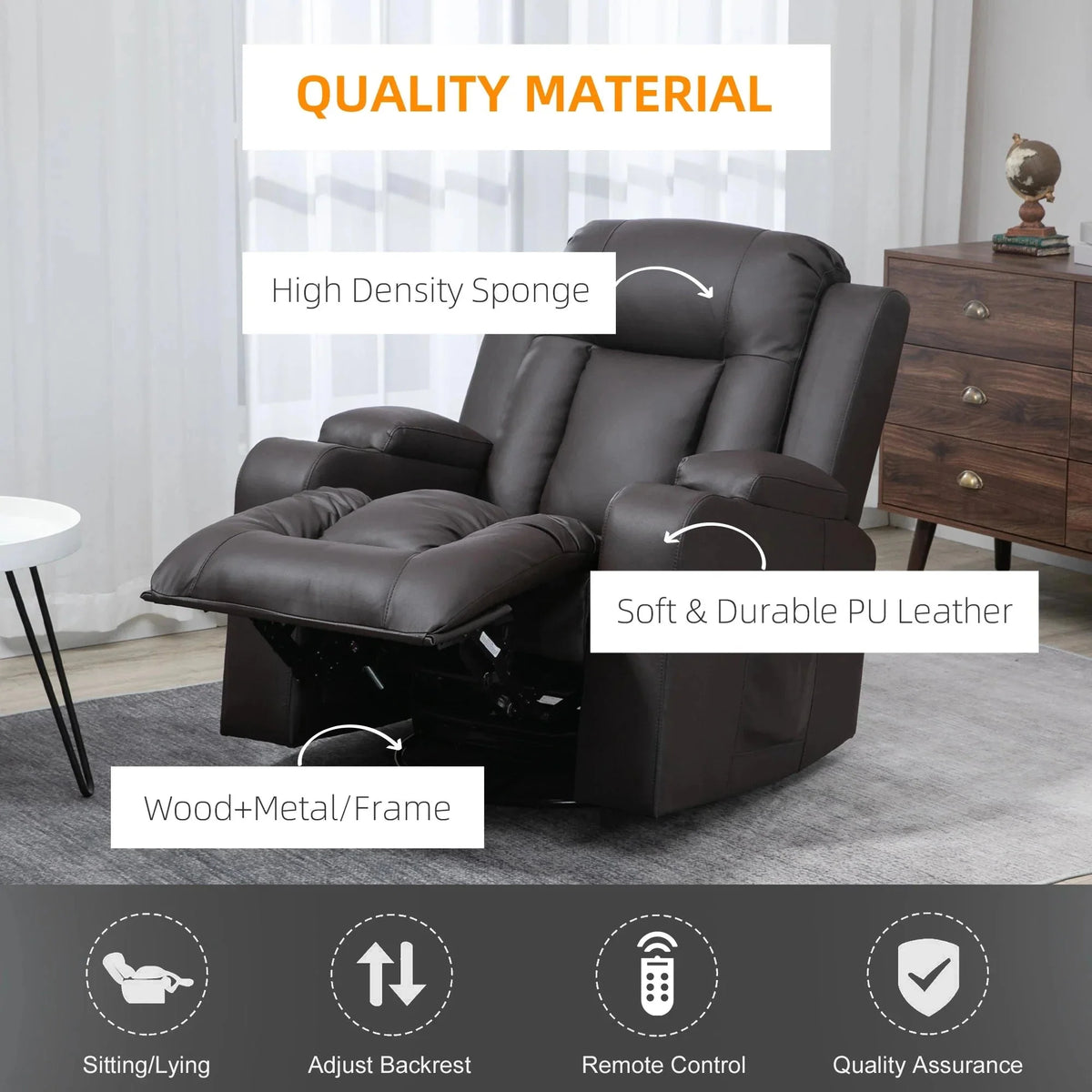 Aosom 8 Vibration Points Massage Swivel Reclining Chair with Cup Holders in Faux Leather, image 5