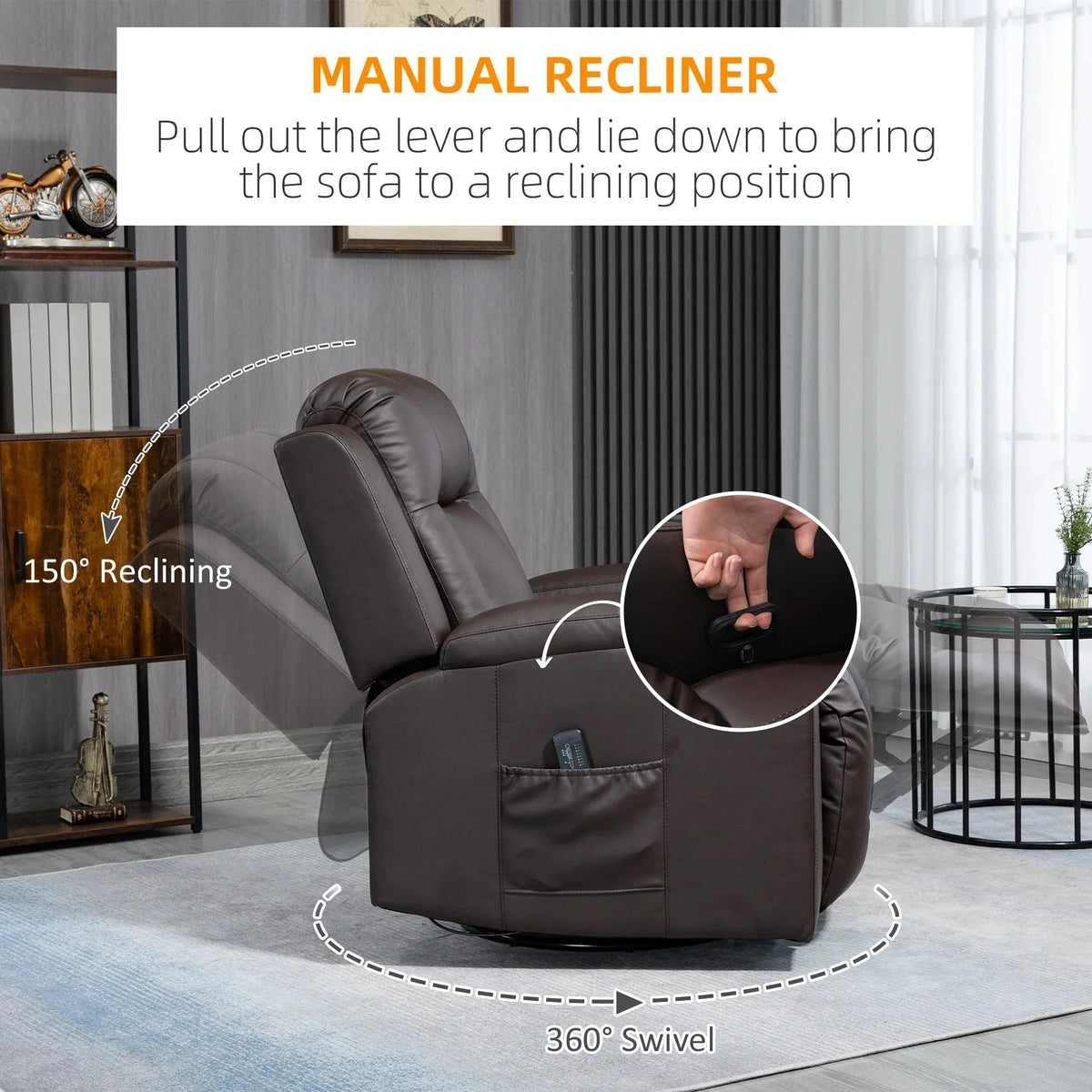 Aosom 8 Vibration Points Massage Swivel Reclining Chair with Cup Holders in Faux Leather, image 6
